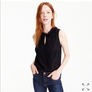 NWT JCrew Black Lace Neck Ruffle Top